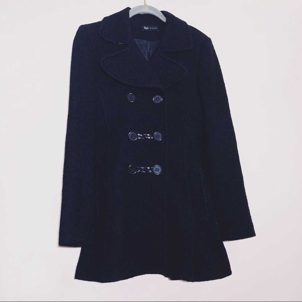 Black Peacoat with Floral detail